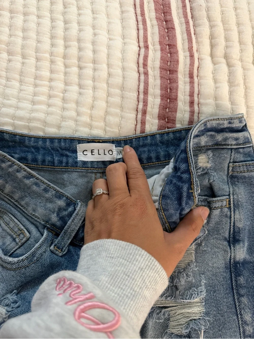 Cello Distressed Ripped Denim Shorts in Light Blue